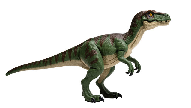 Lifelike green and brown dinosaur action figure model with sharp teeth and claws