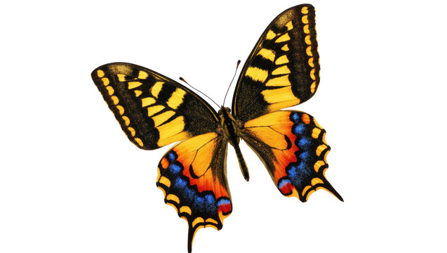 Stunning swallowtail butterfly displaying vibrant yellow, black, and orange wing patterns