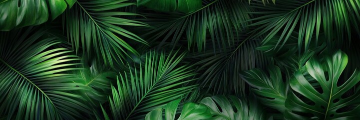 Fototapeta premium Lush Tropical Palm Foliage Creating a Dense and Vibrant Greenery with Abstract Natural Patterns