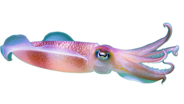 Vibrant flamboyant cuttlefish with colorful skin patterns and striking eyes underwater
