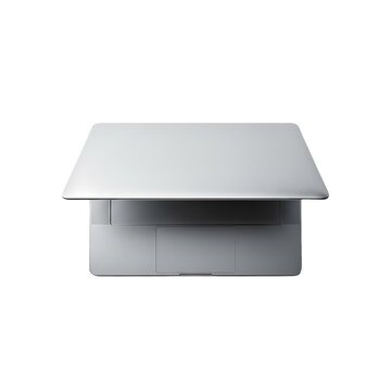 Minimalist Top View of a Sleek Silver Laptop on a Clean White Background for Professional Business Workspace