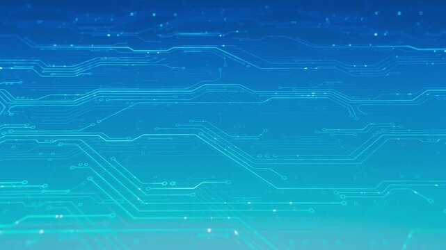 Seamlessly Loopable Animation with PCB Pattern on Blue Gradient. Modern Abstract Technology themed Background with Lines and Motherboard Traces. Concept: Innovation in Electronics and Science.