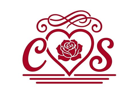 Elegant Red Monogram Design Featuring Intertwined Initials C and S Within a Rose Heart Emblem