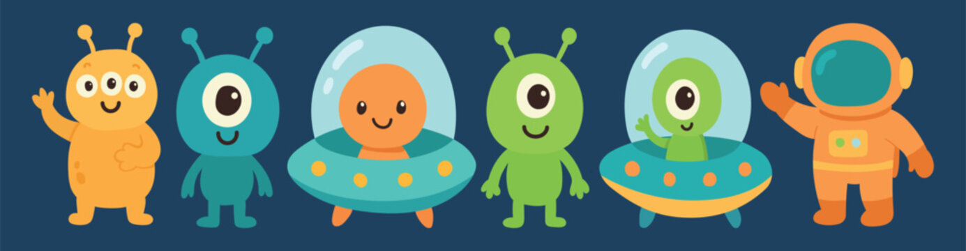 Alien cute monster with vector  character for set funny halloween. Illustration isolated happy with alien comic kids for icon face animal. Fun little alien with toy vector art for cartoon