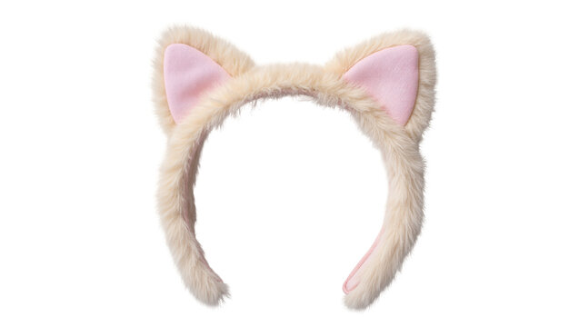 Cute fluffy beige cat ears headband, fun accessory for costume parties or playful wear
