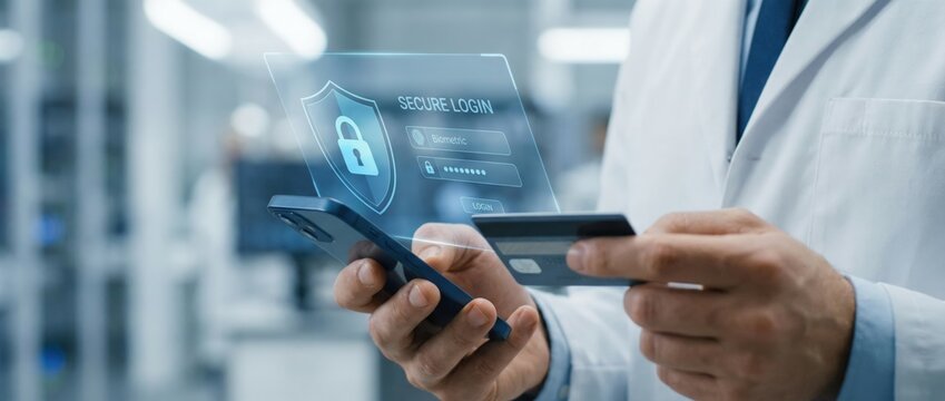 Secure online transaction process modern office environment digital payment technology interactive display professional viewpoint enhancing cybersecurity awareness
