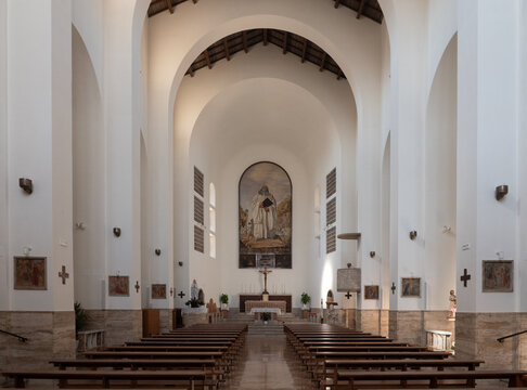 Chiesa di San Benedetto Abate,  church of the '30s in a rationalist architectural style in Pomezia, Italy
