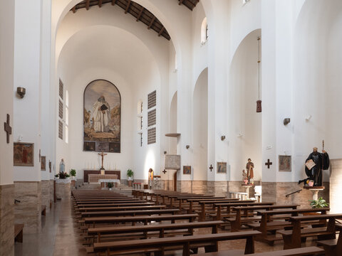Chiesa di San Benedetto Abate,  church of the '30s in a rationalist architectural style in Pomezia, Italy