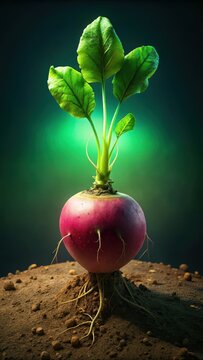 A vibrant, green radish root bursts forth from the earth, its tough exterior giving way to a bitter, crunchy interior