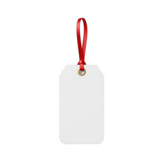 Fototapeta premium A blank white gift tag with a red loop and gold ring isolated on transparent background