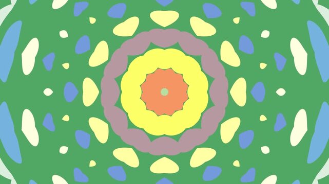 Colorful pastel mandala pattern featuring symmetric geometric floral petal shapes