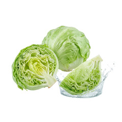 Obraz premium Savor the fresh and crispy essence of vibrant iceberg lettuce, beautifully captured with refreshing water splashes, ideal for healthy culinary dreamlook creations