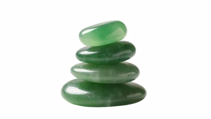Fotobehang Zen Zen stone pile with perfectly balanced smooth green pebbles symbolizing calm and wellness  © Trym