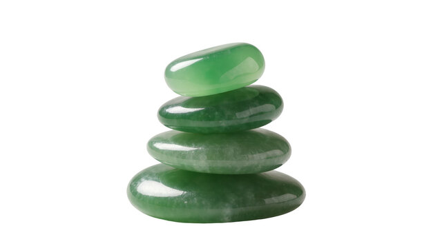 Zen stone pile with perfectly balanced smooth green pebbles symbolizing calm and wellness