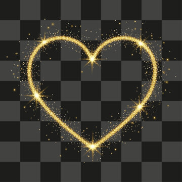 Golden shimmering particles form a sparkling heart shape graphic element ideal for overlay design