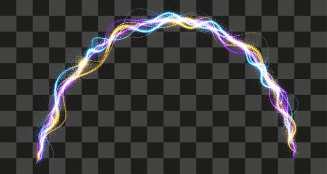 Energetic light stream forming a sparkling arc motion with colorful glowing particles