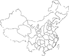 Fototapeta premium Grey silhouette map of China with provincial borders