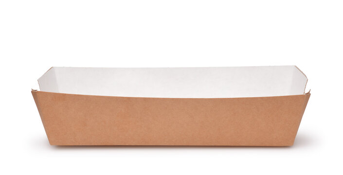 Side view of empty disposable paper fast food tray