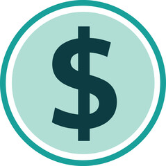 Obraz premium A single dollar sign icon centered within a light blue circle framed by a teal border isolated on transparent