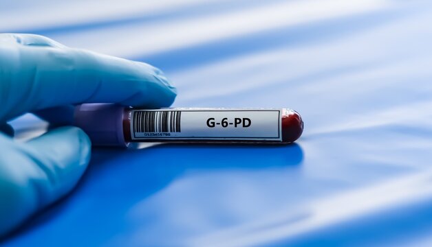 Blood sample tube for G-6-PD test analysis.