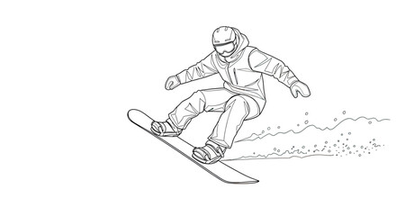 Line art of a snowboarder in action, carving through snow © STwul