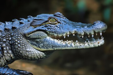 Obraz premium Nile crocodile displaying scales and claws in natural habitat during daytime