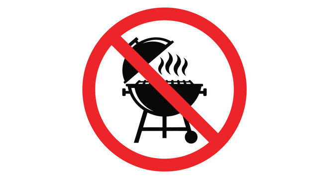Vector graphic illustration depicting a forbidden barbecue sign, symbolizing no grilling or open flames allowed.