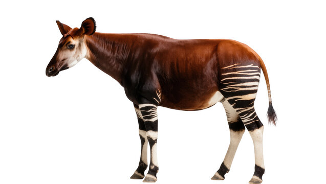 Beautiful okapi, a unique forest giraffe, standing gracefully with striking markings