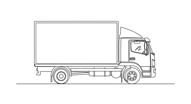 Line drawing of a box truck, side view, against a white background