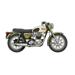 Fototapeta premium Vintage motorcycle illustration, classic motorbike, retro transport, side view, clean background
