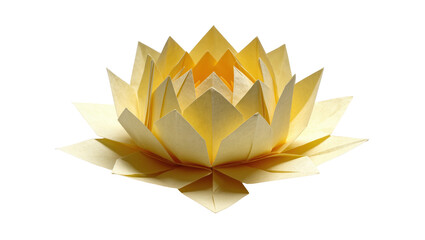 Exquisite yellow paper origami lotus flower meticulously folded, a symbol of serenity