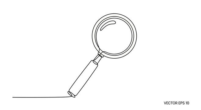 Minimalist single-line drawing of a magnifying glass with a long handle and a line extending from it