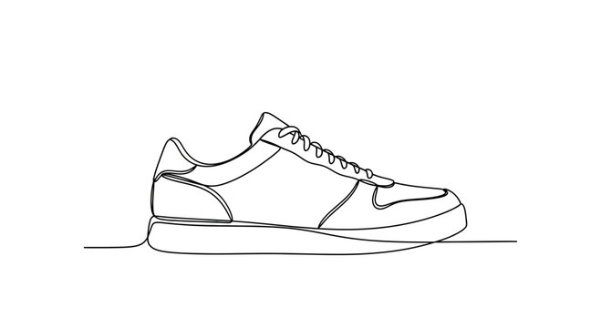 A minimalist line drawing of a classic sneaker with laces