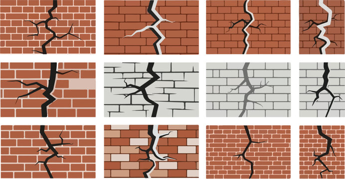 Collection of brick wall cracks representing structural damage and repair needs