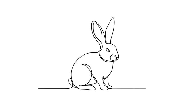 A minimalist line drawing of a rabbit sitting patiently on a white background