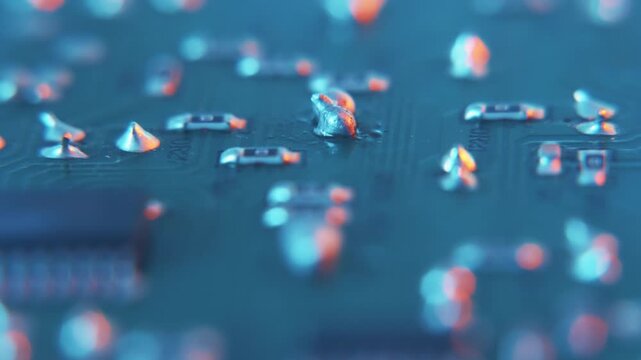 Close-up of a motherboard pc component repair. Man soldering a circuit board with soldering iron and solder