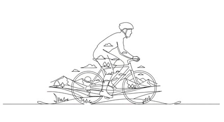 Obraz premium A cyclist rides through a landscape within the bike's outline