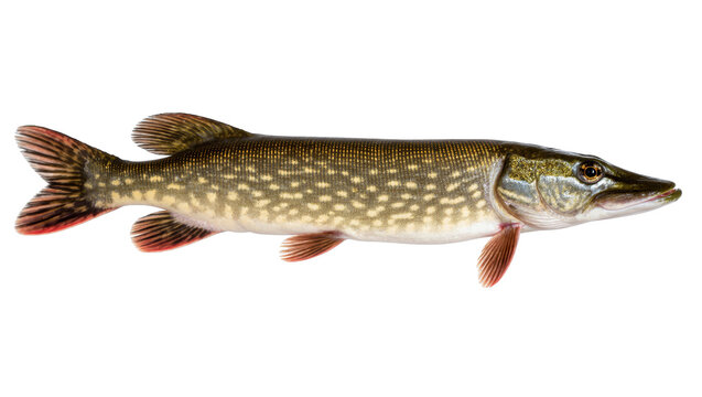 Northern pike fish with spotted scales, a powerful predator from freshwater rivers and lakes