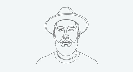 Obraz premium Minimalist line art portrait of a man with a beard and hat