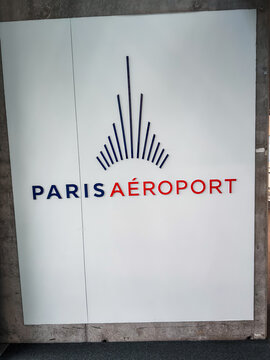 Paris, France - March 08, 2026: Paris Aeroport logo at Charles de Gaulle Airport in Paris, France.