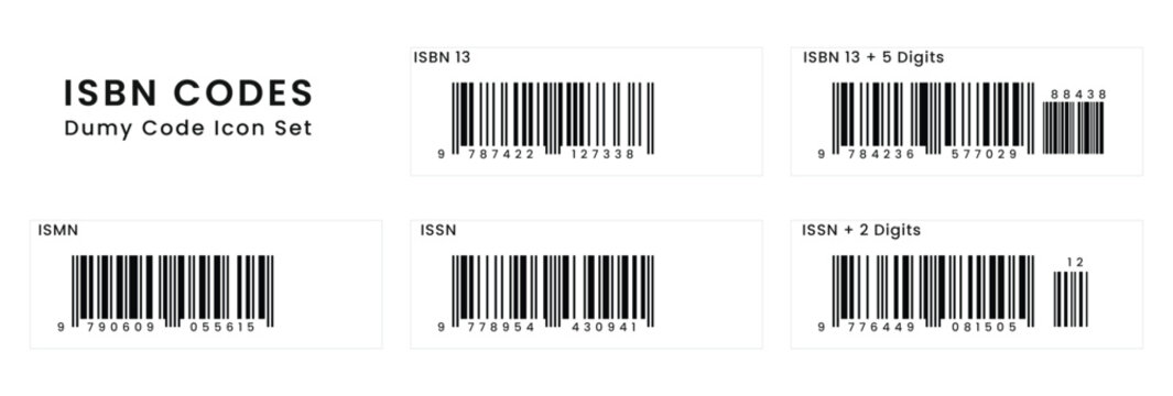 ISBN and ISSN Barcodes, collection of book and publication identification code vector icons