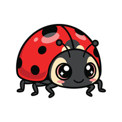 Fototapeta premium Cute Kawaii Ladybug Vector Illustration with Red Spotted Shell and Sparkling Eyes