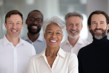 Fototapeta premium diverse group of business professionals smiling together in office teamwork collaboration and inclusion
