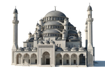 Fototapeta premium Large white mosque with two minarets and a dome, Islamic architecture