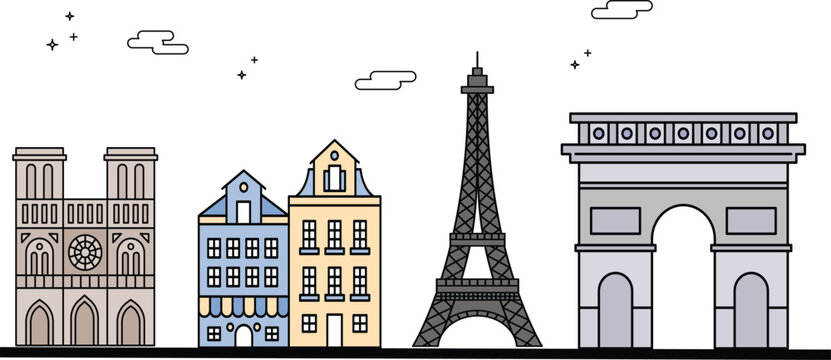 Paris skyline illustration iconic landmarks vector art travel