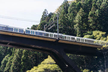 Obraz premium Hozugawa River Boat Ride, Hozugawa Kudari, Arashiyama district, Kyoto, Japan, whitewater rapids, from Kameoka to Arashiyama, with gorge, forest and mountains, Katsura Hozu River, autumn fall landscape