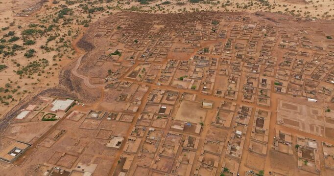 Aerial View Of Historic Town Of Ouadane In Sahara Desert, Central Mauritania.