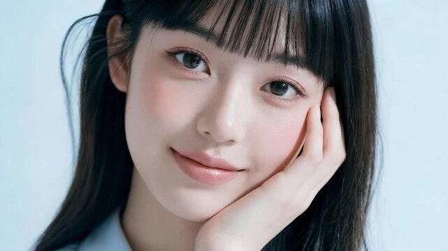 美肌やスキンケアをイメージしたナチュラルメイクの女性のビューティーショット