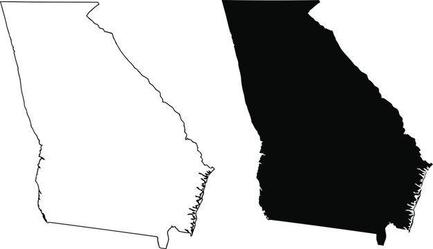 A black and white comparison of the outline and silhouette of the state of georgia in the usa Vector