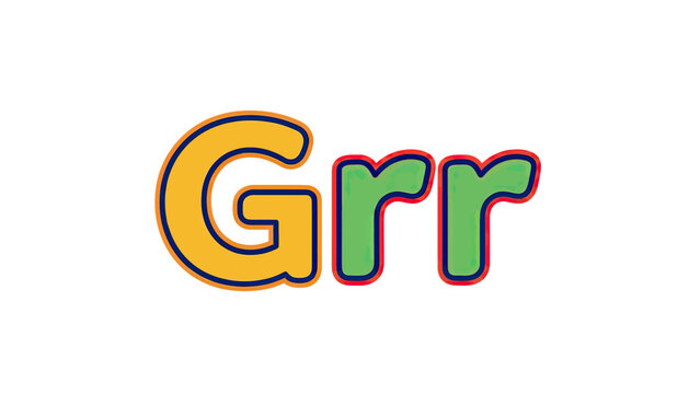 Colorful "Grr" graphic on white background. Yellow "G" with blue outline, green "rr" with red outline